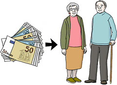 Grafik: Zwei alte Menschen bekommen Geld