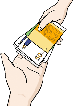 Grafik: Eine Hand mit mehreren Geldscheinen.
