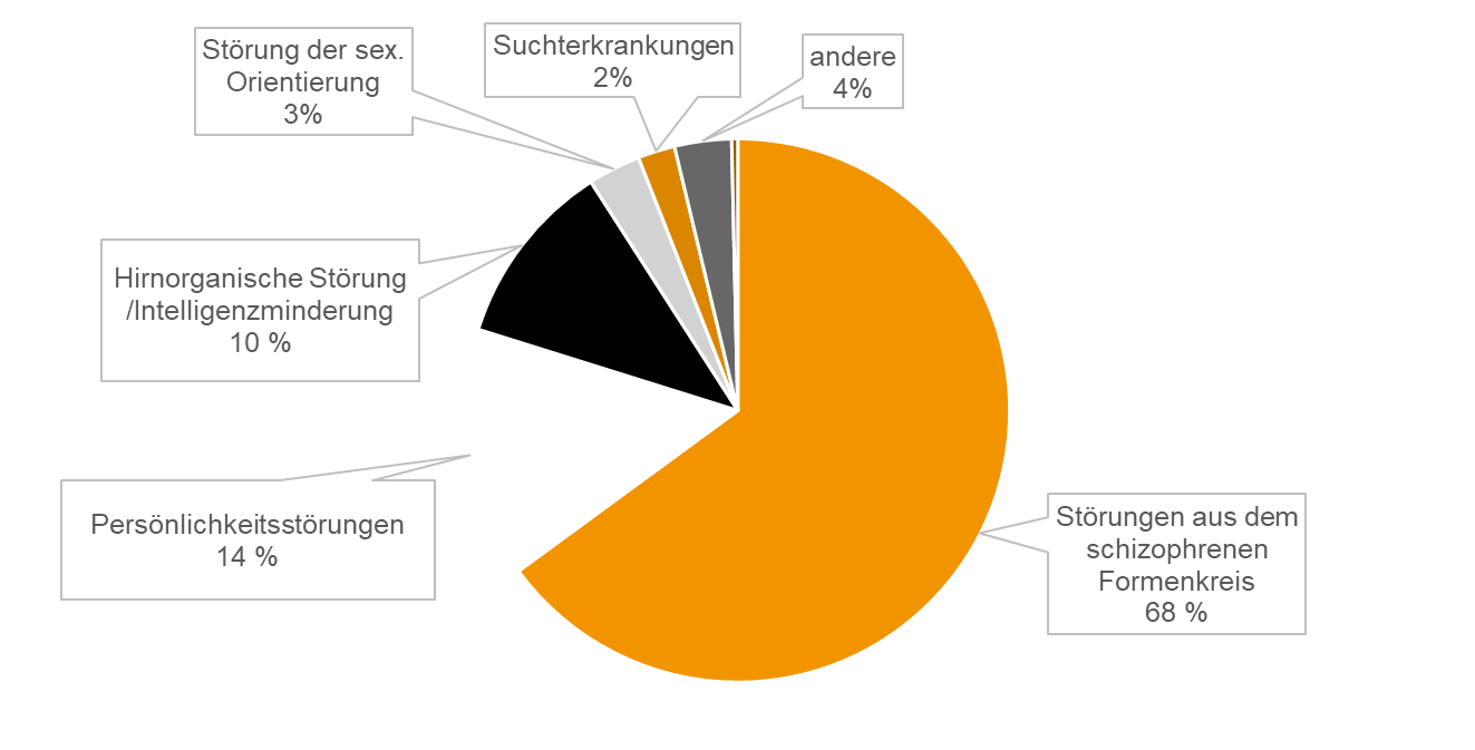 Grafik zur Diagnoseverteilung bei Unterbringung nach § 63 StGB in den psychiatrischen Krankenhäusern NRW