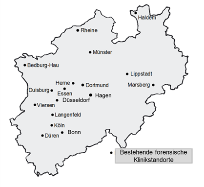 Landkarte mit bestehenden MRV-Einrichtungen in NRW