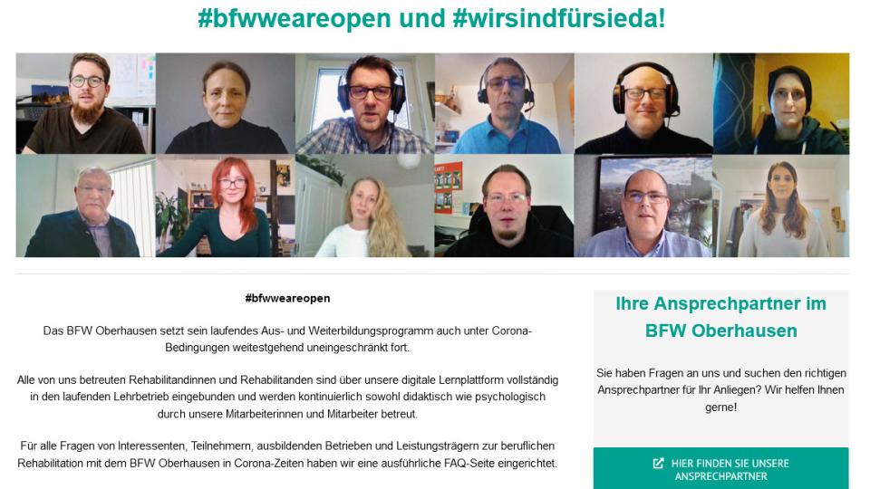 Screenshot der Website von BFW Oberhausen