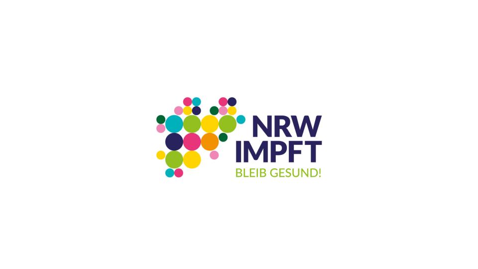 Visual mit dem Text "NRW Impft - Bleib Gesund!" und einer NRW-Karte