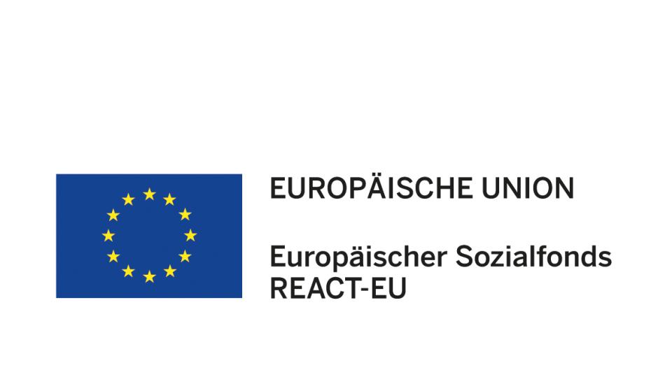 Logo der Europäischen Union/Europäischer Sozialfonds/ REACT-EU (gelbe Sterne auf blauem Hintergrund)
